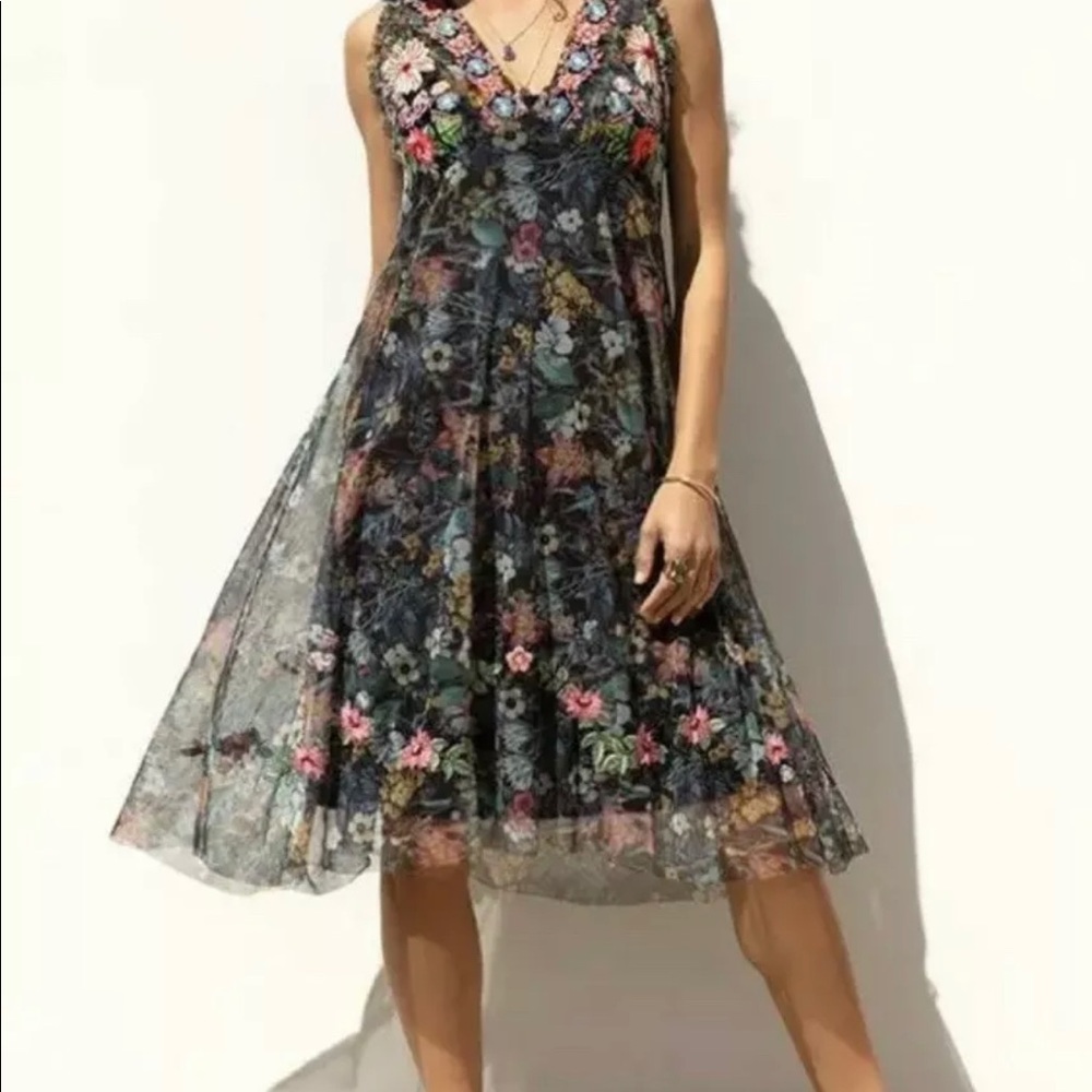 Johnny Was 2PC Embroidered Floral Mesh Dress NWT Size Large